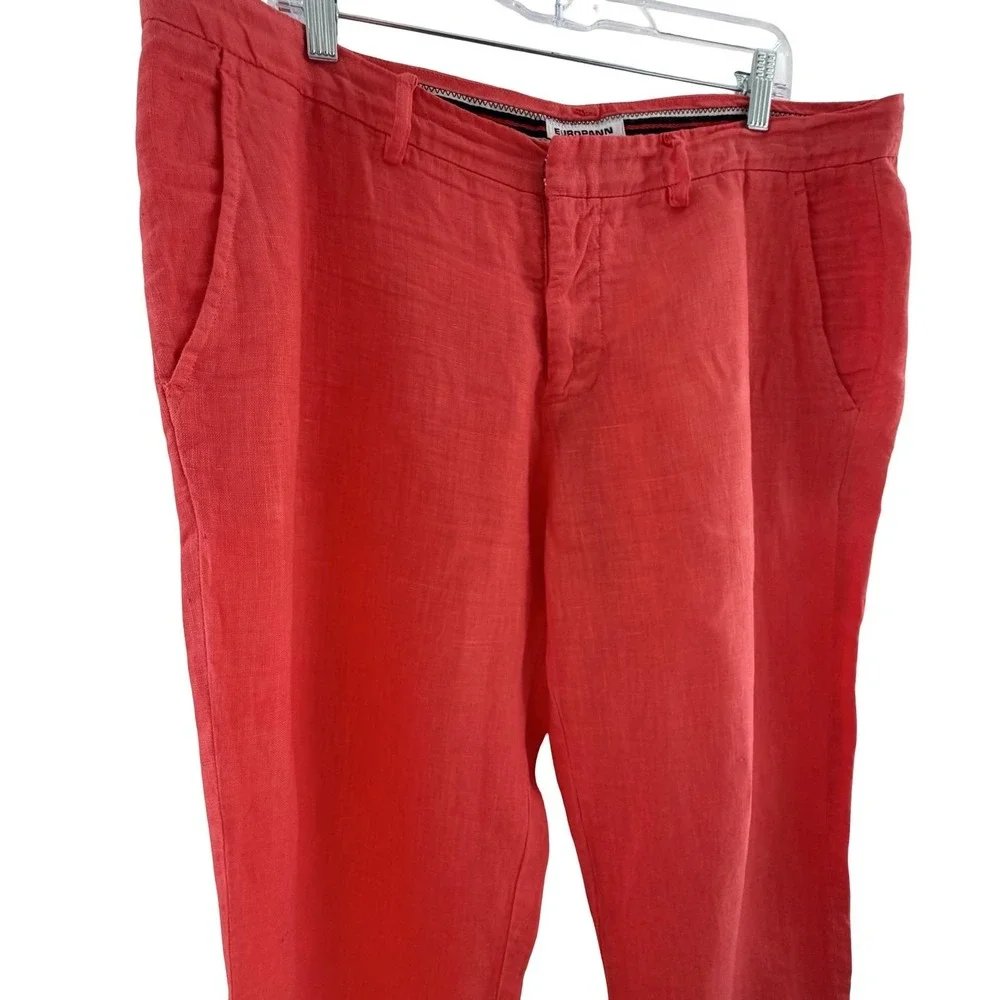 Europann Pants Mens Nantucket Red 40 x 28 100% Linen Chino Straight Lightweight
